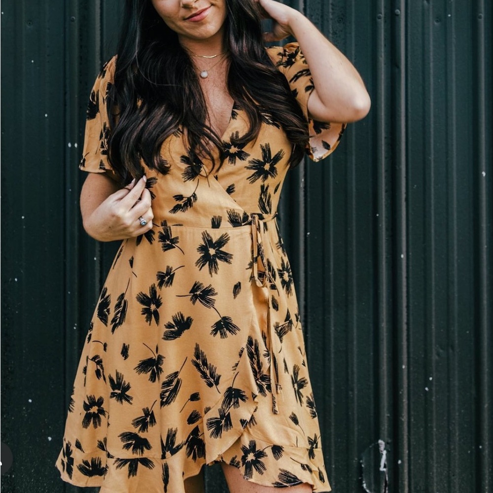 Tan Wrap Sundress with Flutter Sleeves